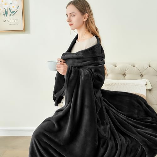 BEDELITE Fleece Blanket Black Throw Blankets for Couch & Bed, Luxury Plush Cozy Fuzzy Blanket 50x60 inches, Super Soft War...