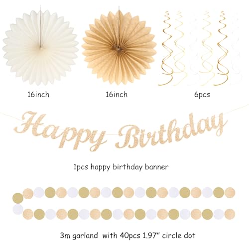 Champagne-Gold Beige Fall Boho Birthday Party-Decorations - 21pcs Autumn Neutral Retro Happy Banner,Girl One Sweet Peach P...