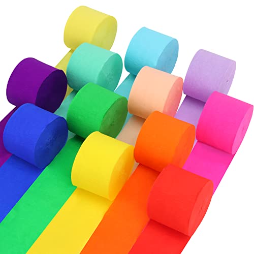 12 Rolls Crepe Paper Streamers, 12 Colors Streamers Party Supplies for Birthday Party Baby Shower Rainbow DIY Christmas Ha...