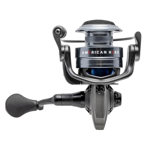 Lew’s American Hero Spinning Fishing Reel, 4+1 Bearings, Graphite Frame, Speed Gears, Speed Lube, Multi-Disc Drag, Gray/Bl...