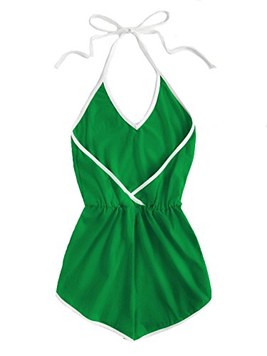 SweatyRocks Women's Halter Sleeveless Short Jumpsuit Rompers Backless Playsuit