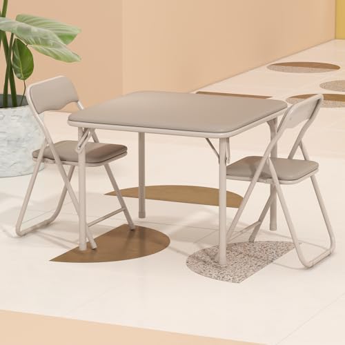 IDEALHOUSE 3-Piece Square Folding Card Table and Chairs Set, Portable Event Table and Chairs Set for Indoor and Outdoor Ga...
