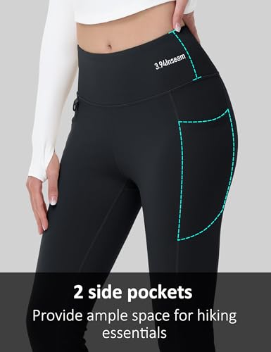 Women's Winter Fleece Lined Flare Leggings Waterproof Insulated Pants Hiking Yoga Bootcut Leggings with 3 Pockets
