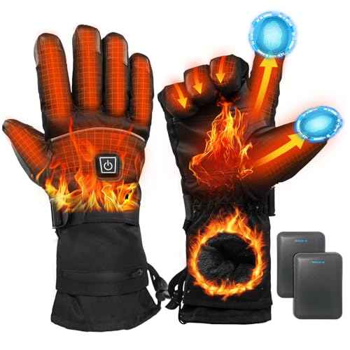 Heated Gloves for Men Women - 5000mAh Rechargeable Heated-Gloves with Touchscreen Waterproof, Upgrade Non-Slip Electric Heating Glove for Winter Outdoor Cycling Camping Skiing Fishing Hiking Hunting