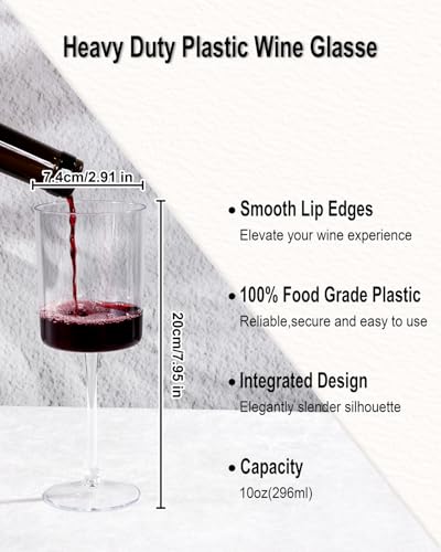 Ciaell 12 Pack Clear Plastic Wine Glasses - 10 Oz Disposable Wine Glasses with Stem for Parties & Weddings & Poolside & Ou...
