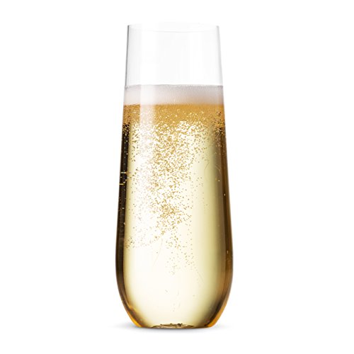 Munfix 48 Pack Stemless Plastic Champagne Flutes Disposable 9 Oz Clear Plastic Toasting Glasses Shatterproof Recyclable an...