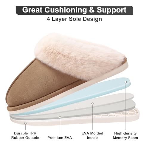 Metog Women's House Slippers Fluffy Soft Warm Slip On Bedroom Shoes Anti-Skid Cozy Plush for Indoor Outdoor