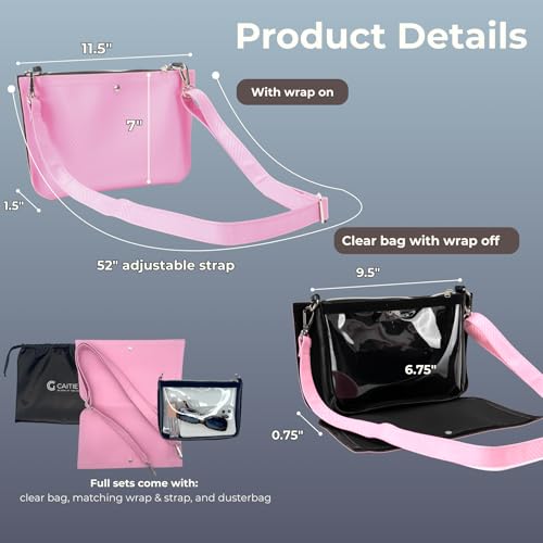 Caitie G Clear Stadium Bag, with Privacy Mode with Removable Outer Wrap, Stadium Compliant Purse for Concerts, Sports, Events