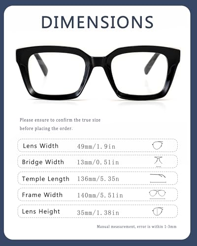 Teumire Classic Clear Lens Glasses for Women Men Thick Square Frame Eyewear Non Prescription Eyeglasses 2 Pack