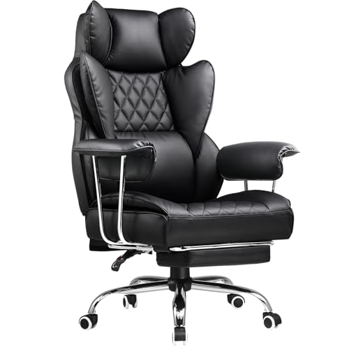 COMHOMA Big and Tall Office Chair, High Back Leather Gaming Chair with Footrest, Executive Ergonomic Office Chair with Poc...