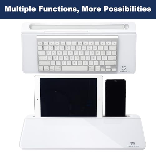 TSJ OFFICE Small Desktop Whiteboard -Glass Dry Erase Board Computer Keyboard Stand White Board Surface Pad with Drawer, De...