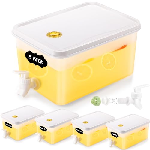 Zhehao 5 Pack Drink Dispenser for Fridge 1.32 Gallon Clear Beverage Dispenser with Leak Proof Spigot Plastic Iced Juice Le...