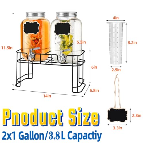 ACDRIME Drink Dispenser & Glass Water Dispenser, 2 Pack 1 Gallon Beverage Dispenser with Stand,with Ice Core,Stainless Ste...