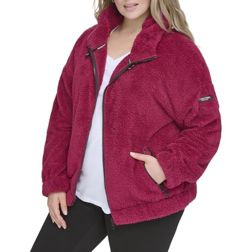Calvin Klein womens Rope Detail Oversized Hoodie Sherpa Zip Up Jacket