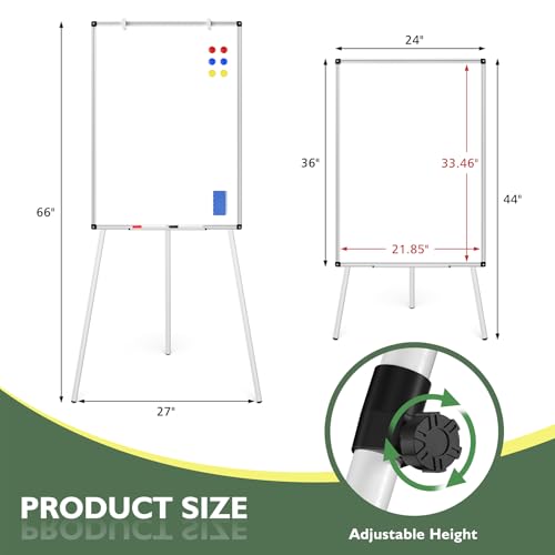 Magnetic Whiteboard Easel Stand, Dry Erase 36 x 24 White Board with Height Adjustable Tripod Stand, 3' x 2' Flipchart Ease...