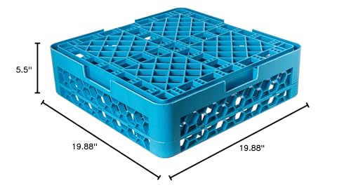 Carlisle FoodService Products Opticlean Glass Rack 16 Compartments with 1 Extender for Kitchens and Restaurants, Plastic, 19.875 x 19.875 x 5.5 Inches, Carlisle Blue