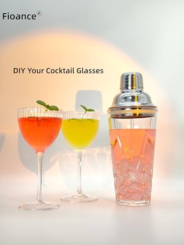 Fioance Glass Cocktail Shaker, 15oz Cutting Design - Exquisite Martini Shaker for Elevated Mixology. Perfect for Christma...
