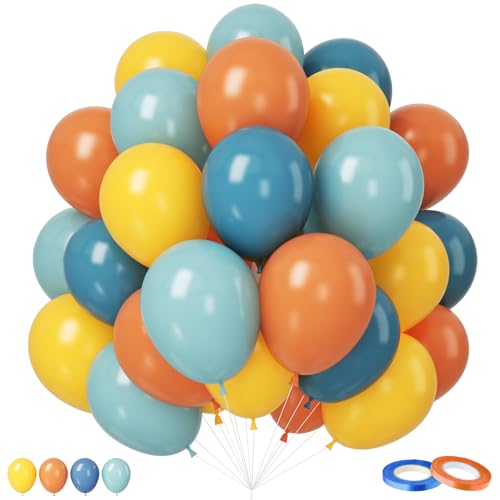 Retro Blue Yellow Orange Balloons, 12 Inch here come balloons Blue and Orange Balloons for Fall Thankgiving Here Comes the...