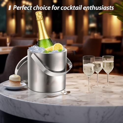 Sailnovo Ice Bucket, Double-Wall Stainless Steel Insulated Ice Buckets with Lid and Ice Tong, Ideal for Cocktail Bar, Part...