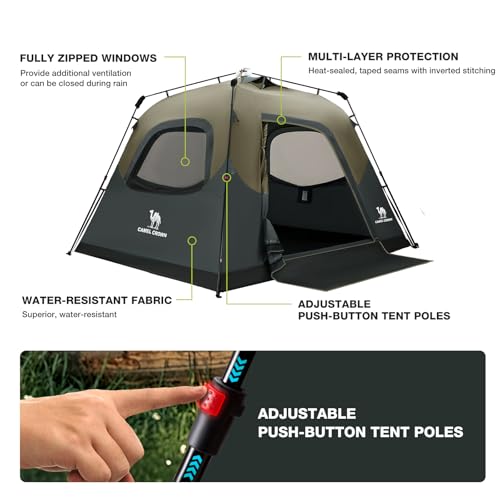 CAMEL CROWN Instant Tents for Camping 4-6 Person Tent Waterproof Easy Setup Sets Up in 60 Seconds Backpacking Tents with C...