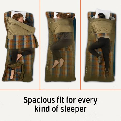 Kelty Wayback Flannel Lined Sleeping Bag, Built in Blanket, Traditional Rectangle Shape, Organic Flannel Cotton Liner, Dua...