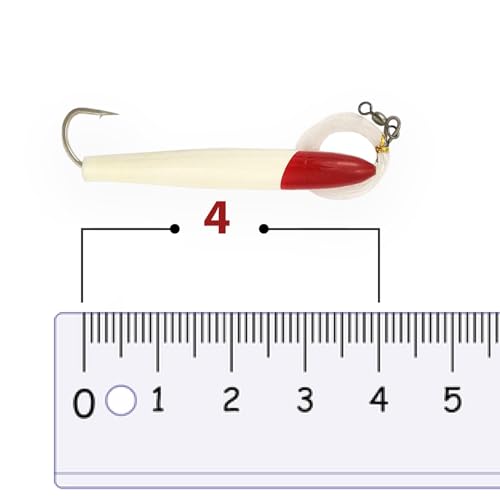 4" Cedar Plug Lures, 6 Pcs Red/White Rigged, for Saltwater Fishing, Includes Mesh Lure Bag, Ideal for Offshore Tuna Trolling
