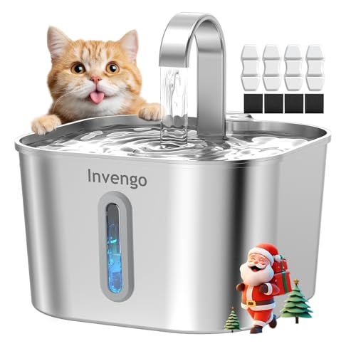 Cat Water Fountain Stainless Steel: 74oz/2.2L Cat Fountain for Drinking | Quiet Cats Water Bowl Dispenser | Pet Water Foun...