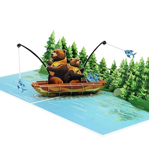 ETA 3D Pop-Up Card – Bear Fishing Adventure – Handmade Greeting Card for Father’s Day, Birthday, Thank You, Retirement, Ou...