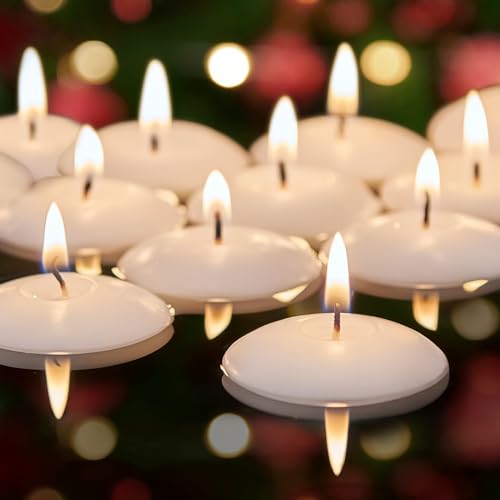 Ashlux White Floating Candles 2 inch, 24 Pack Floating Candles 5-6 Hours Long Burning, Unscented Floating Candle for Cente...