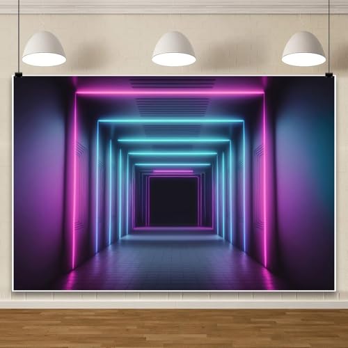 Yeele 10x8ft Let's Glow Neon Tunnel Backdrop for Photography Futuristic Square Neon Light Corridor Background for Birthday...