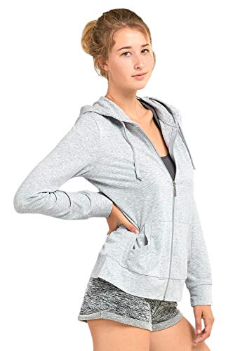 Sofra Women's Thin Cotton Zip Up Hoodie Jacket
