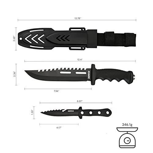 Dispatch Fixed Blade Hunting Knife with Sheath, 12" and 8" Survival Knives Set for Men Tactical Bowie Knife with Non-Slip ...