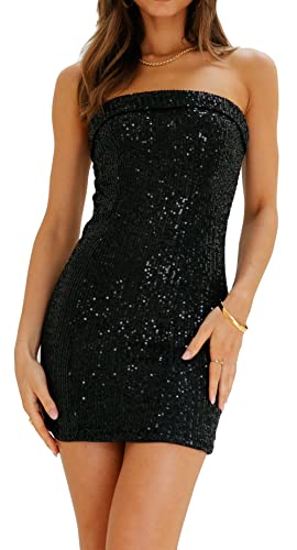 Cantonwalker Womens Satin Strapless Side Slit Stretch Bodycon Party Mini Dresses