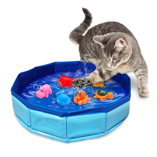 Eelexa Portable Cat Pool Toy with 6 Fish-Shaped Water Toys, Interactive Splash-Proof Indoor Cat Toys for Boredom Relief, S...