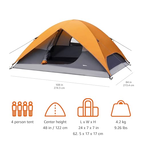 Amazon Basics Camping Tent, 3-Season Dome Design with Rainfly