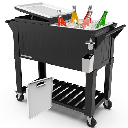 Permasteel Party Cooler with Divider, Spacious 80-Qt Capacity, Chills 36hrs, Serving Tray, Rolling Ice Chest for Indoor an...