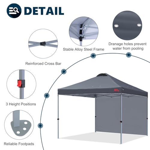 MASTERCANOPY Durable Pop-up Canopy Tent with 1 Sidewall (10'x10',Dark Gray)