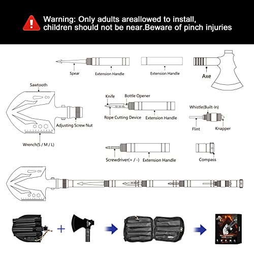 Suprock Survival Shovel High Carbon Steel Tactical Shovel Axe Folding Entrenching Tool Camping Hiking Shovel Carrying Pouc...