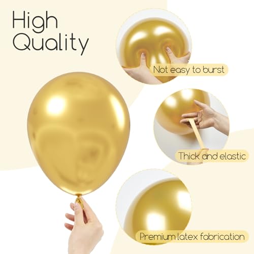 Awenztech 120pcs Metallic Gold Balloon Arch Kit, 18 12 10 5 inch Chrome Gold Latex Balloons Different Sizes Metallic Gold ...