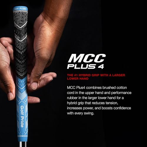Golf Pride MCC Plus4 Golf Club Grip - All-Weather Hybrid Grip with Larger Lower Hand - Brushed Cotton Cord & Pebbled Texture - Black/Gold