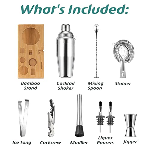 Cocktail Shaker Set, Mixology Bartender Kit 10-Piece Bar Tools Set with Stylish Bamboo Stand, Bar kit: Martini Shaker Mudd...