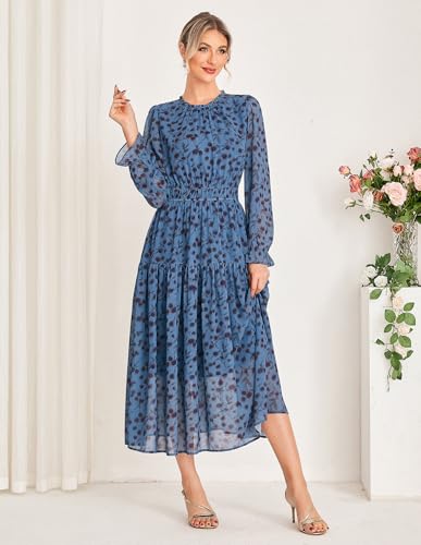 GRACE KARIN Women's Long Sleeve Maxi Dress 2026 Chiffon Flowy Wedding Guest Dresses Floral Dress with Pockets
