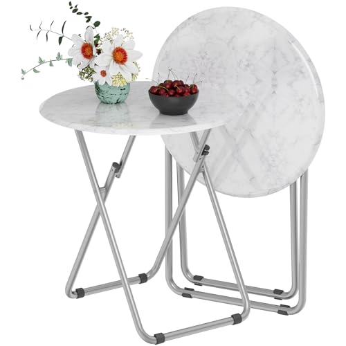 TV Tray Table, Round Folding Table, Foldable Snack Tray for Eating, Small Folding Table Set of 2, Dinner Table for Couch, ...