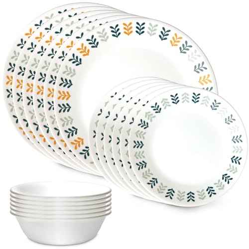 Corelle Vitrelle 18 Piece Glass Dinnerware Sets Service for 6, Triple Layer Chip & Crack Resistant Glass Plate and Bowl Sets, Anders