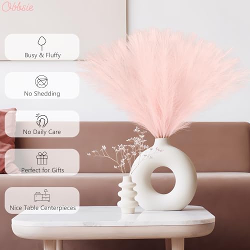 obbsie 50pcs Pink Faux Pampas Grass Decor, 21.6" Short Artificial Pompous Grass Floral Fake Pompas Grass Branches Vase Fil...