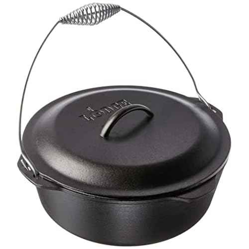 Lodge 9 Quart Pre-Seasoned Cast Iron Dutch Oven with Lid - Wire Bail Handle for Easy Transfer from Cooking Surface to Table - Use in the Oven, on the Stove, on the Grill or over the Campfire - Black