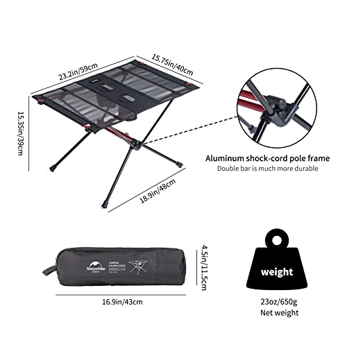 Naturehike FT07 Ultralight Camping Table, 1.6 LBS Portable Backpacking Table with Carry Bag & Cup Holder, Folding Mesh Cam...