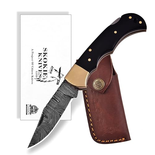 Damascus Steel Folding Knife - Premium Pocket Knife With Bone Handle Edc Small Youth Pocket KnifeTactical Serrated Camping...