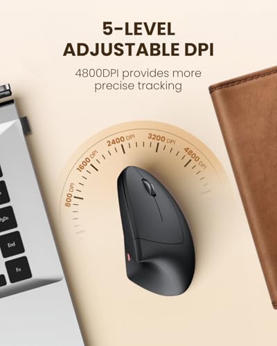 POJTK Ergonomic Wireless Rechargeable Mouse, Bluetooth+USB A+Type C(3 in 1) Connection, 5 Levels Up to 4800 DPI, 6 Silent ...