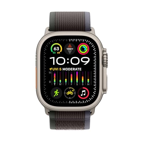 Apple Watch Ultra 2 [GPS + Cellular 49mm] Smartwatch with Rugged Titanium Case & Blue/Black Trail Loop S/M. Fitness Tracke...